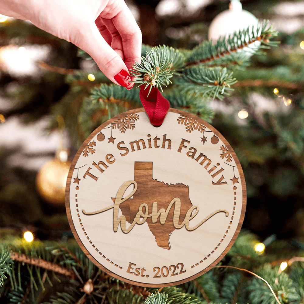 Personalized Christmas Maple Round Ornament gifts for family - Our New Home - Custom Map