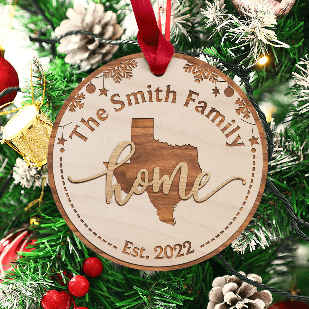 Personalized Christmas Maple Round Ornament gifts for family - Our New Home - Custom Map