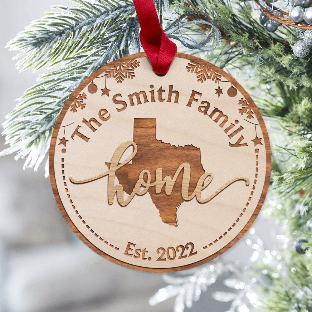 Personalized Christmas Maple Round Ornament gifts for family - Our New Home - Custom Map