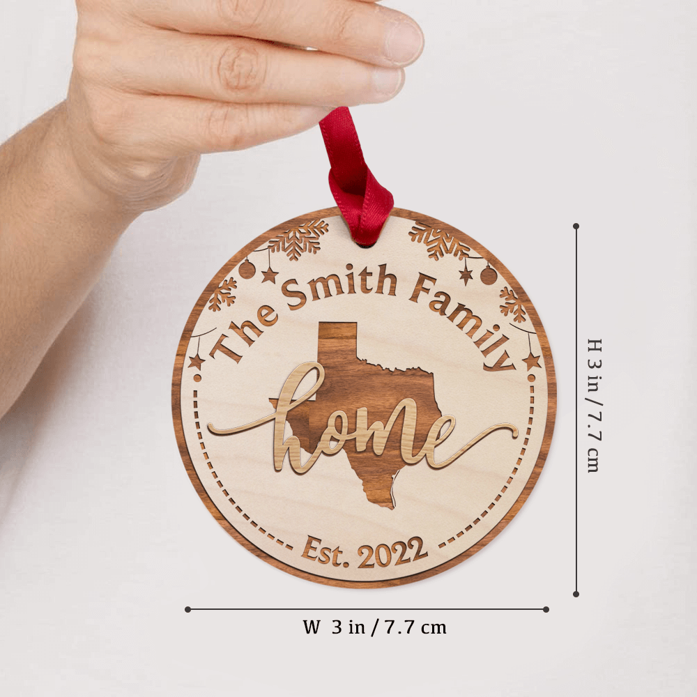 Personalized Christmas Maple Round Ornament gifts for family - Our New Home - Custom Map
