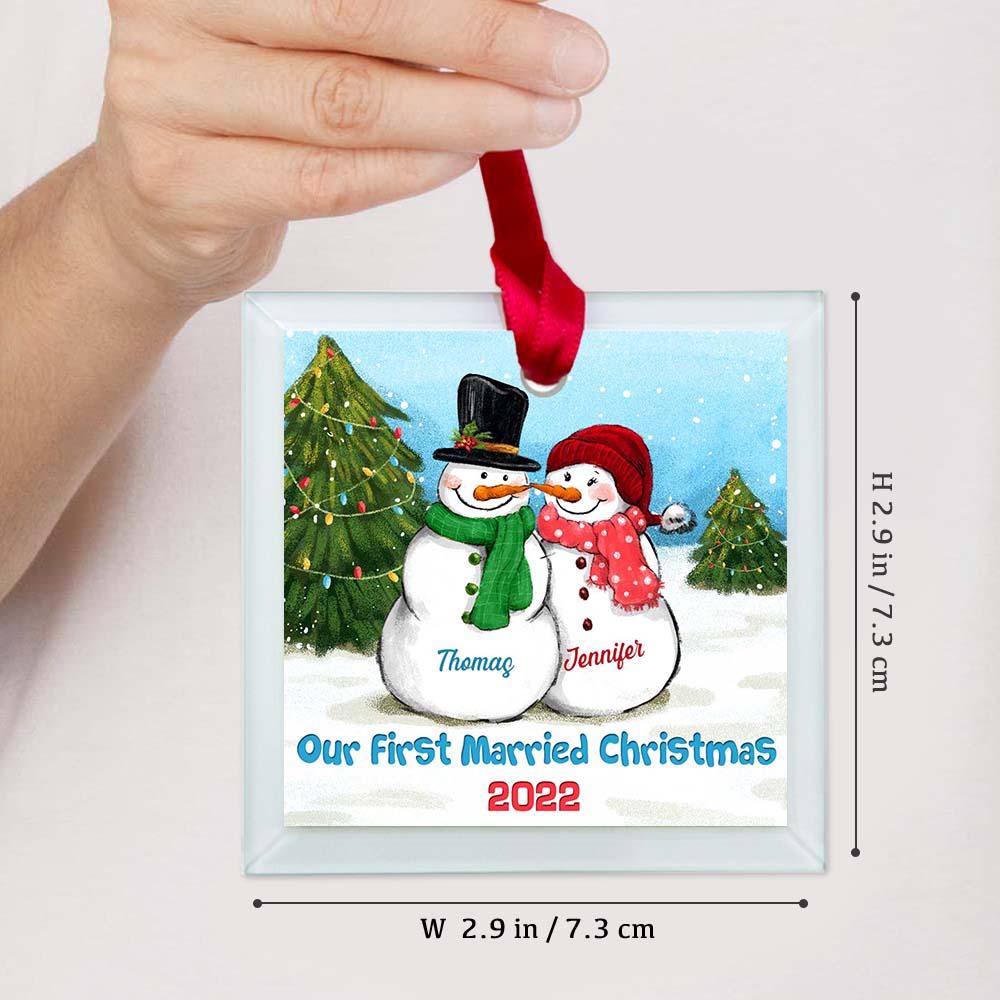 Personalized Glass Square Ornament gifts for him for her - Our First Married Christmas 2022 - Custom name, year