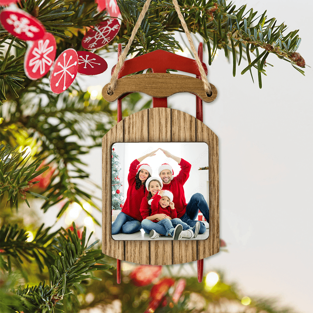 Personalized Christmas Sled Ornament gifts - Custom Photo