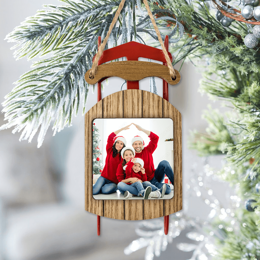 Personalized Christmas Sled Ornament gifts Custom Photo