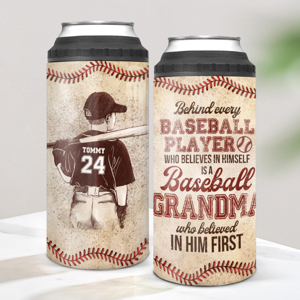 Personalized Can Cooler Gift - Behind every baseball player