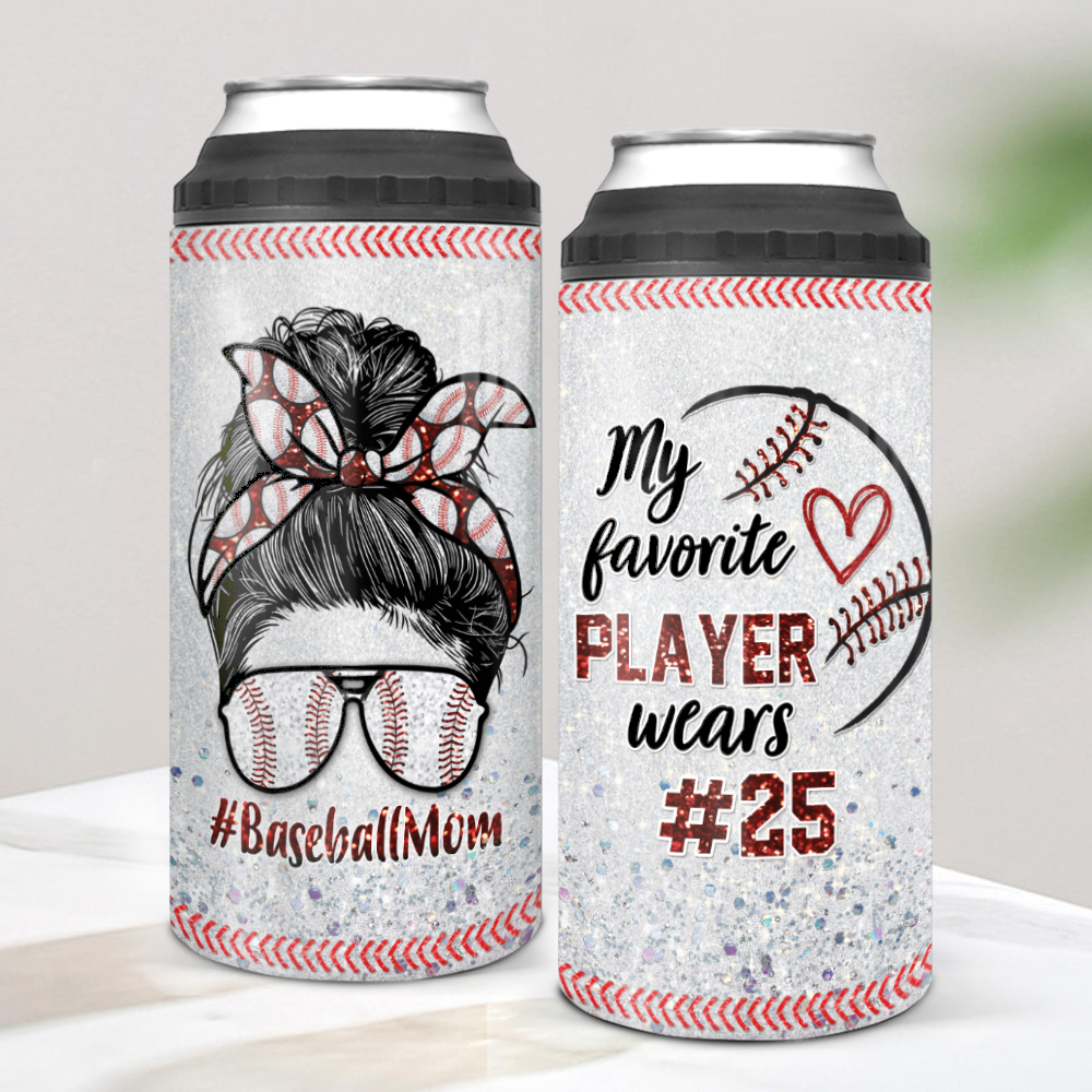 Personalized Can Cooler Gift - Baseball Mom - My Favorite Player Wears