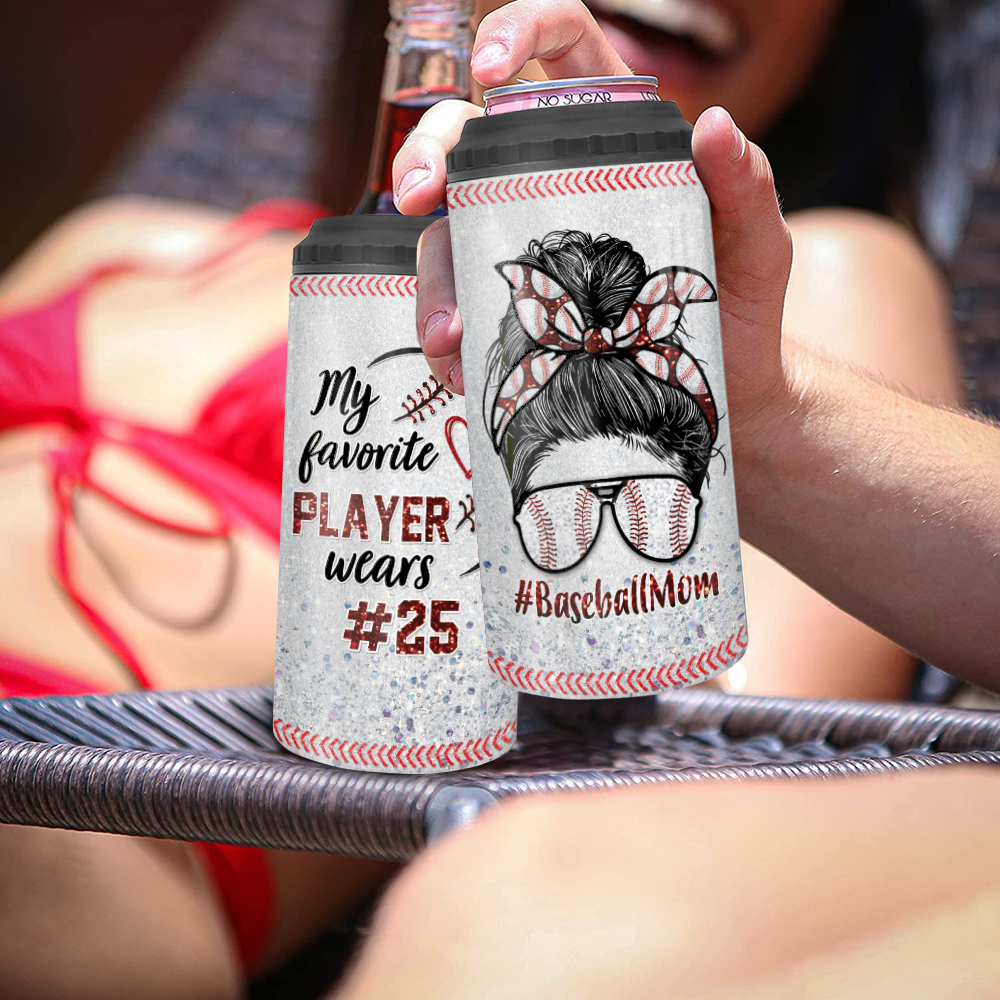 Personalized Can Cooler Gift - Baseball Mom - My Favorite Player Wears