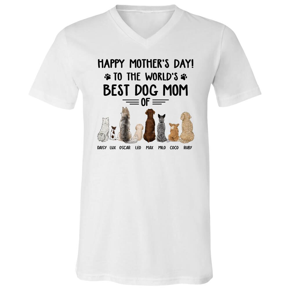 World&#39;s Best Dog Mom - Custom V-neck T-shirt Dog Lover Gifts