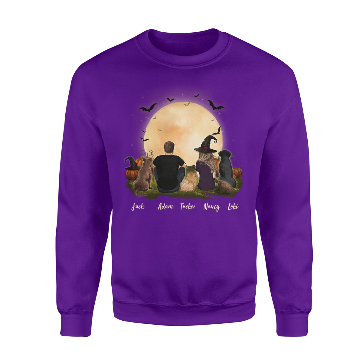 [ FRONT SIDE ] [ ORANGE PURPLE ] Personalized custom dog &amp; couple sweatshirt Halloween - 2398