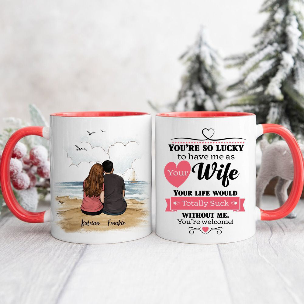 Personalized Accent Mug Gifts For Him For Her Couple Beach