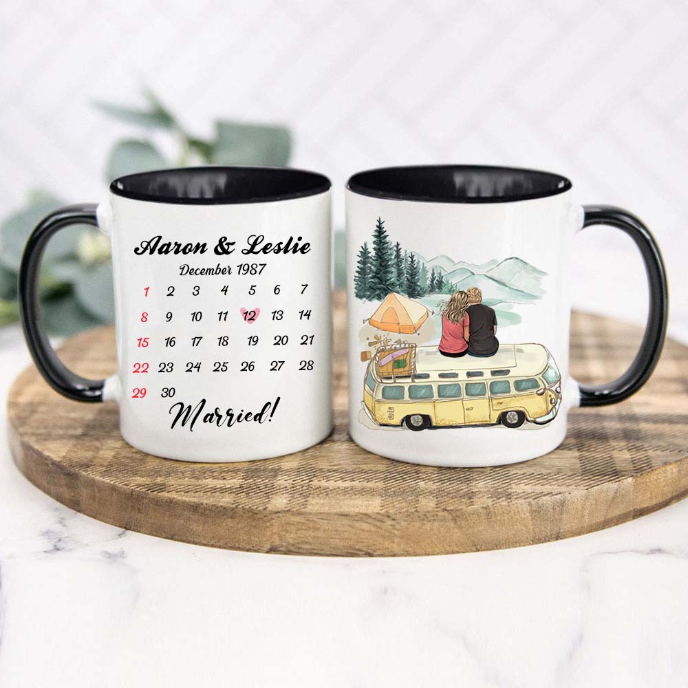 Personalized Anniversary Calendar Accent Mug Gifts For Him For Her Couple Camping