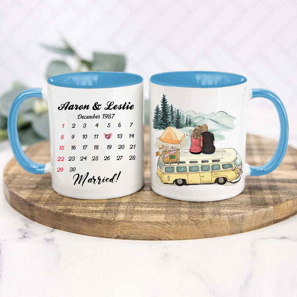 Personalized Anniversary Calendar Accent Mug Gifts For Him For Her Couple Camping