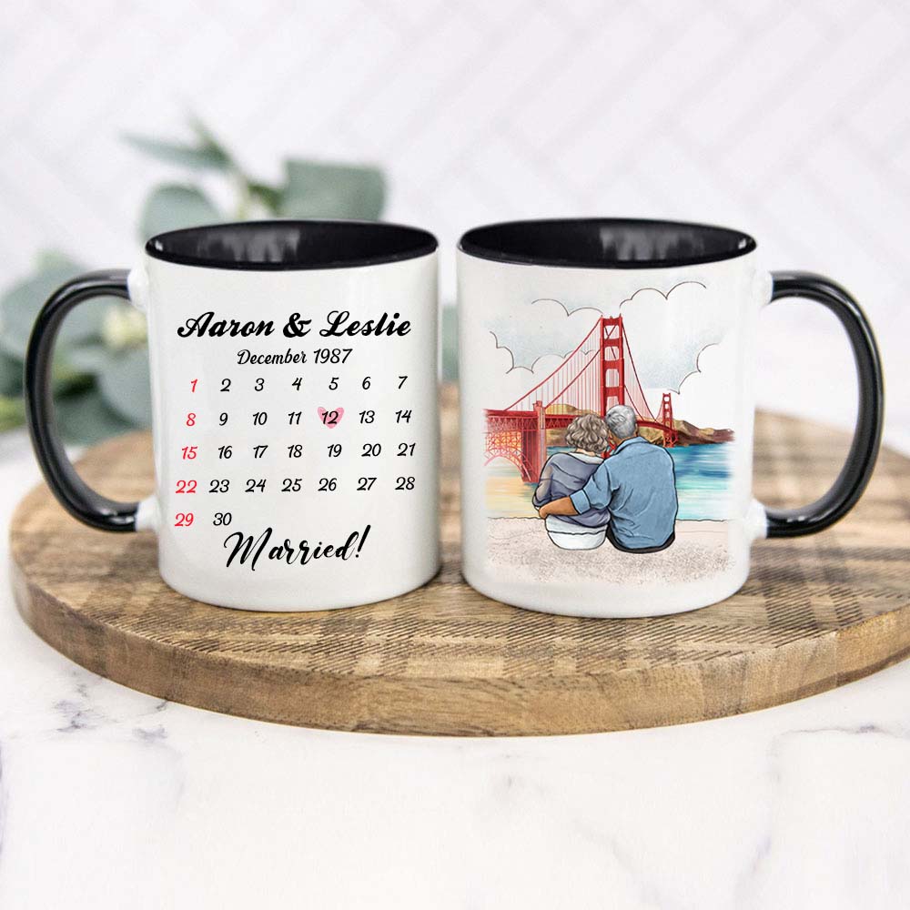 Personalized Anniversary Calendar Accent Mug Gifts For Him For Her Couple Golden Gate