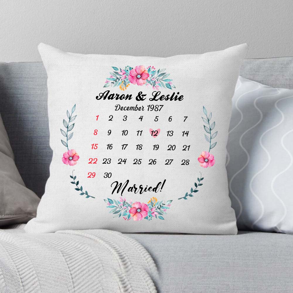 Personalized anniversary calendar pillow gifts for him for her