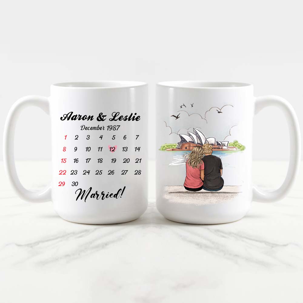 Personalized Anniversary Calendar Coffee Mug Gifts For Him For Her Couple Opera