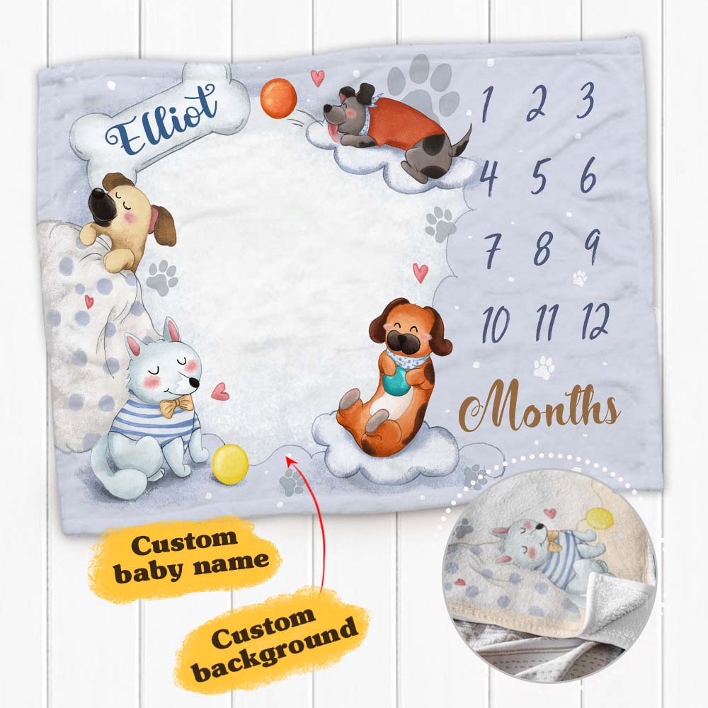 Personalized baby milestone fleece blanket - Cute dog background