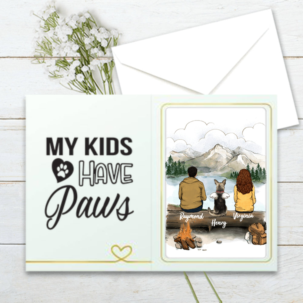 Personalized Folded Greeting Card gift for dog lovers - DOG &amp; COUPLE - Custom Message - Mountain Hiking