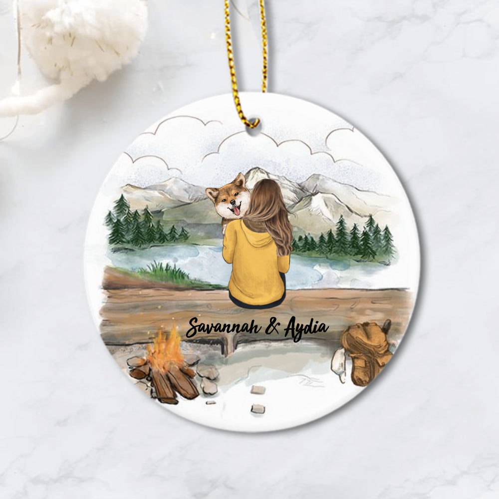 Personalized ceramic ornament gifts for dog lovers - Dog Mom - Mountain Hiking