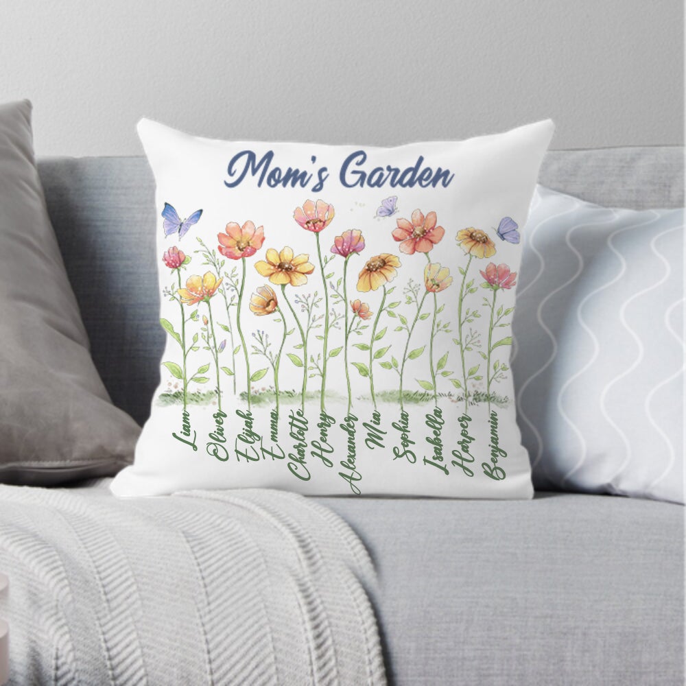 Personalized Grandma&#39;s garden pillow gifts for the whole family - up to 12 names