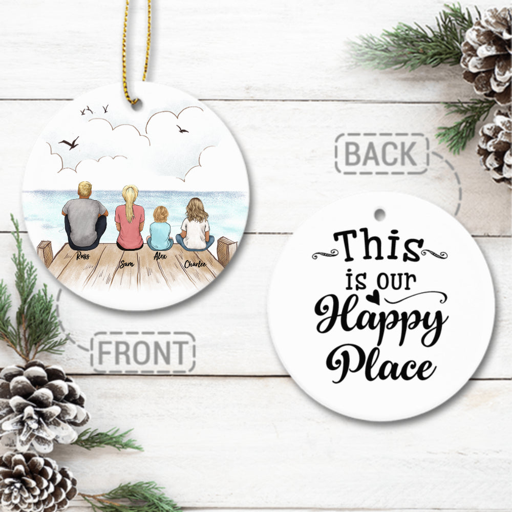 Personalized Ceramic Ornaments gifts for the whole family (2 sides 2 designs) - UP TO 5 PEOPLE - Wooden Dock - Custom Message