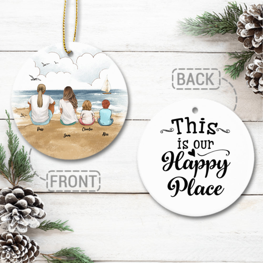 Personalized Ceramic Ornaments gifts for the whole family (2 sides 2 designs) - UP TO 5 PEOPLE - Beach - Custom Message