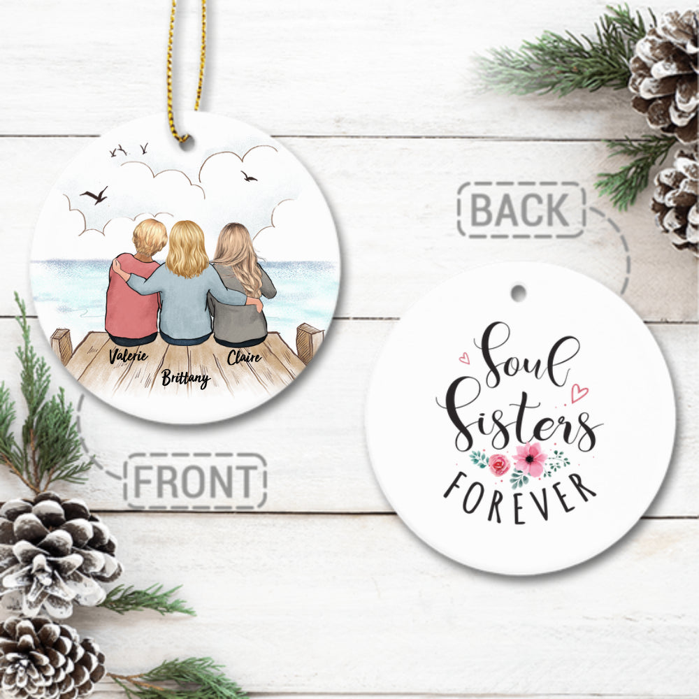 Personalized best friend gift ideas Ceramic Ornament (2 sides 2 designs) - Custom Message - Wooden Dock