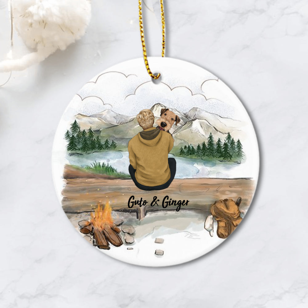 Personalized Ceramic Ornament Gifts For Dog Lovers - Christmas Gifts For Dog Dad, Dog Lovers, Dog Owners - Mountain Hiking