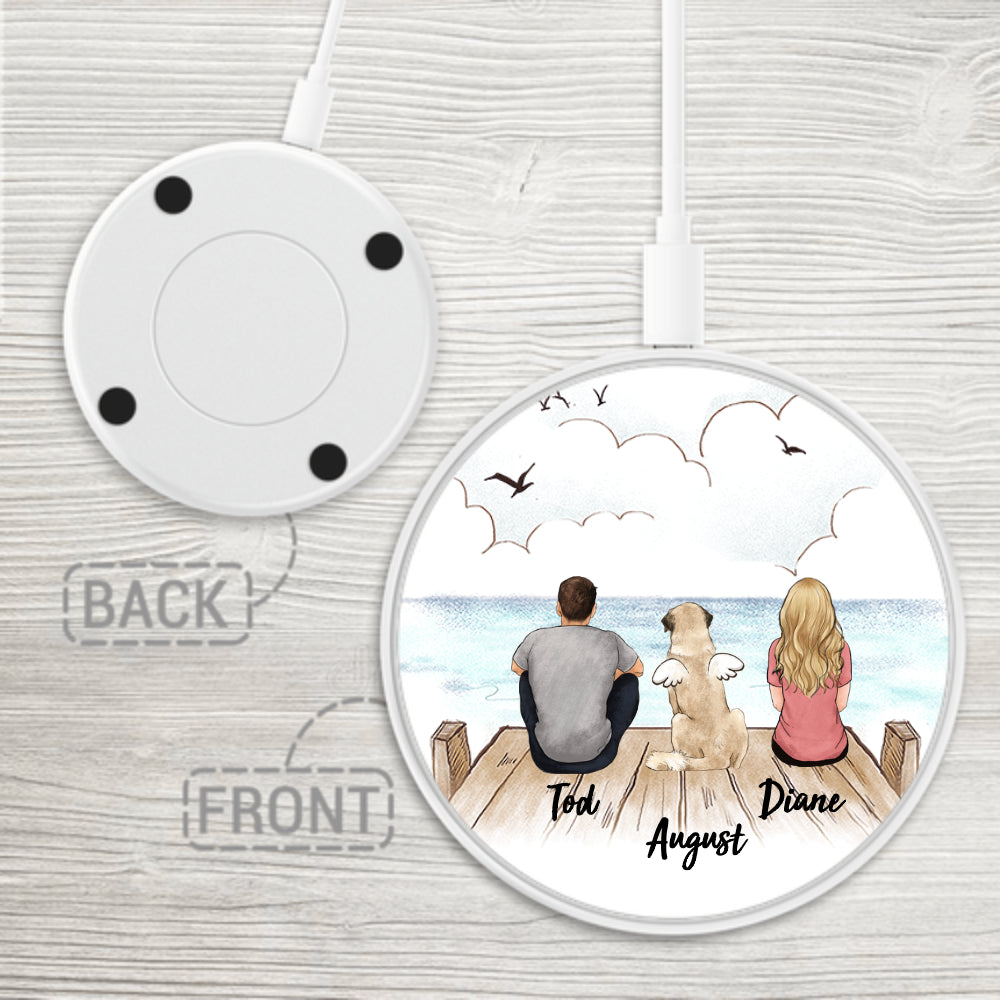 Personalized Wireless Charger gifts for dog cat lovers - DOG COUPLE - Wooden Dock