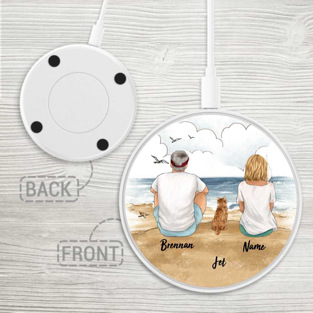 Personalized Wireless Charger gifts for dog cat lovers - CAT COUPLE - Beach