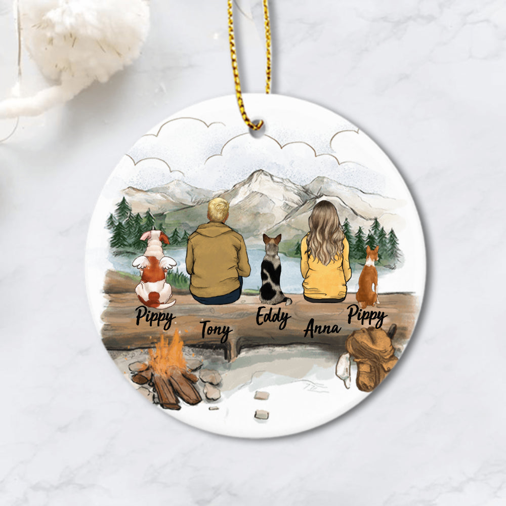 Personalized dog Christmas Ceramic Ornament gifts for dog lovers (PRINTED ON BOTH SIDES) - DOG &amp; COUPLE - Mountain - Hiking - 2415