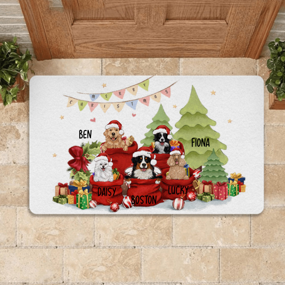 Personalized doormat Christmas gifts for dog cat lovers - Santa bag