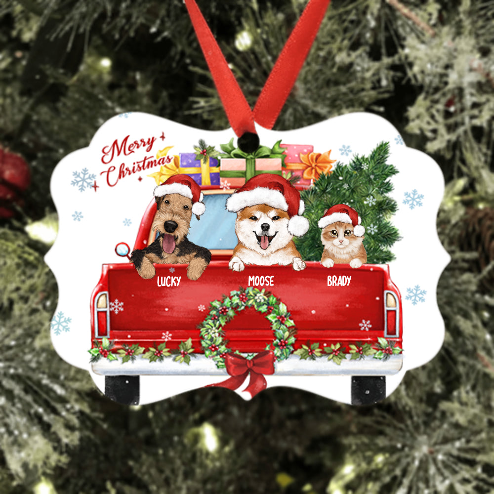 Personalized Christmas Medallion Metal Ornament gifts for dog cat lovers - Pickup Truck