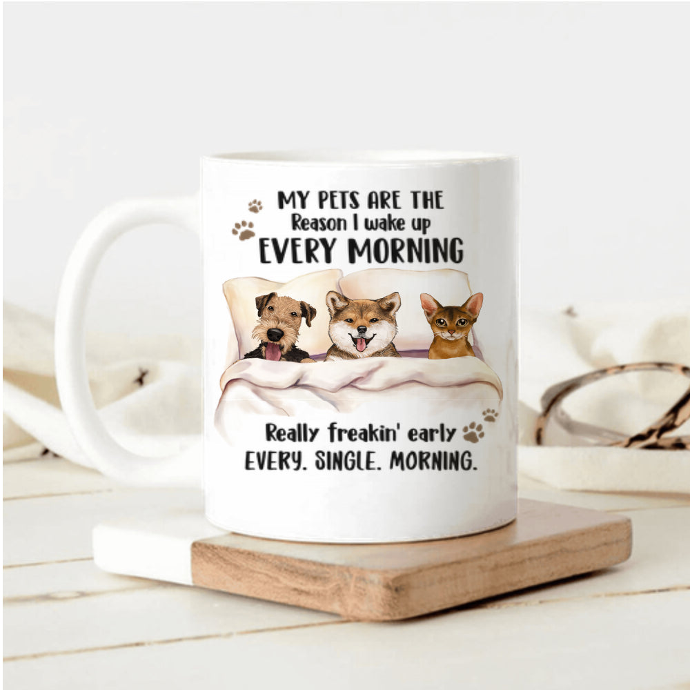Personalized coffee mug gift for dog cat lovers - First they steal your heart, then they steal your bed