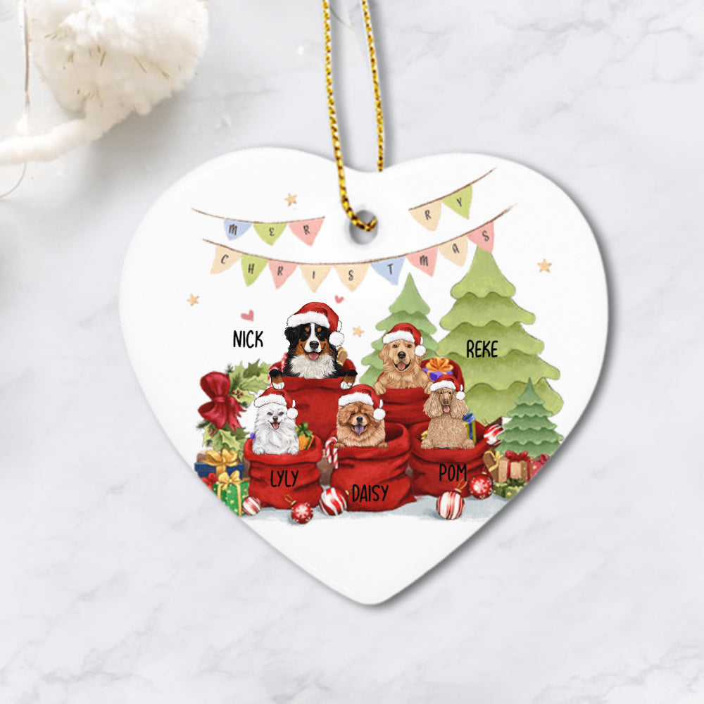 Personalized Santa Bag Christmas Ceramic Ornament gifts for dog cat lovers (PRINTED ON BOTH SIDES)