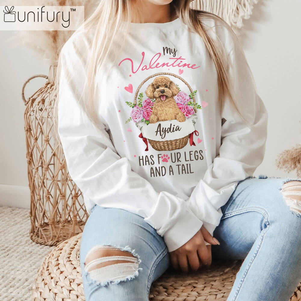 Personalized Long Sleeve Gift For Dog Lovers - My Valentine Has Four Legs And A Tail - Flower