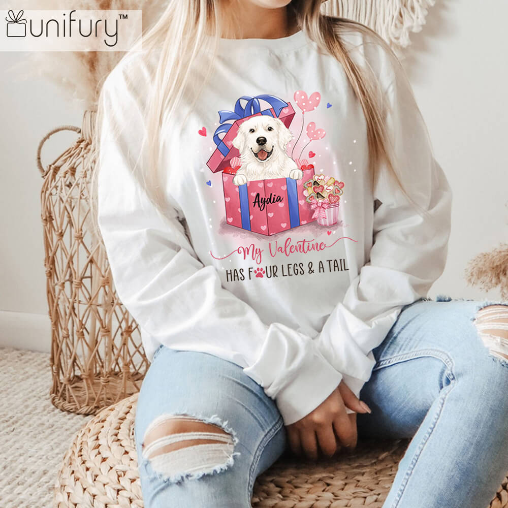 Personalized Long Sleeve Gift For Dog Lovers - My Valentine Has Four Legs And A Tail - Gift Box