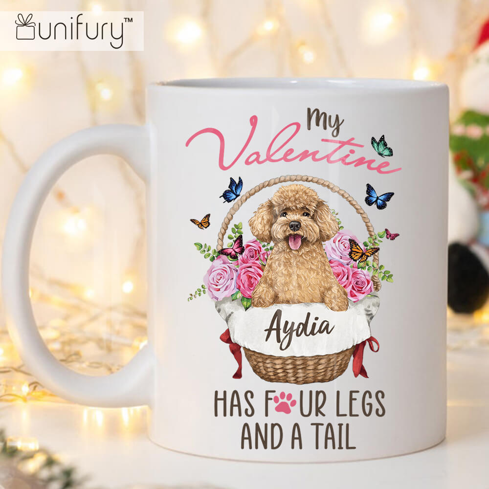 Personalized Coffee Mug Gift For Dog Lovers - My Valentine Has Four Legs And A Tail - Flower