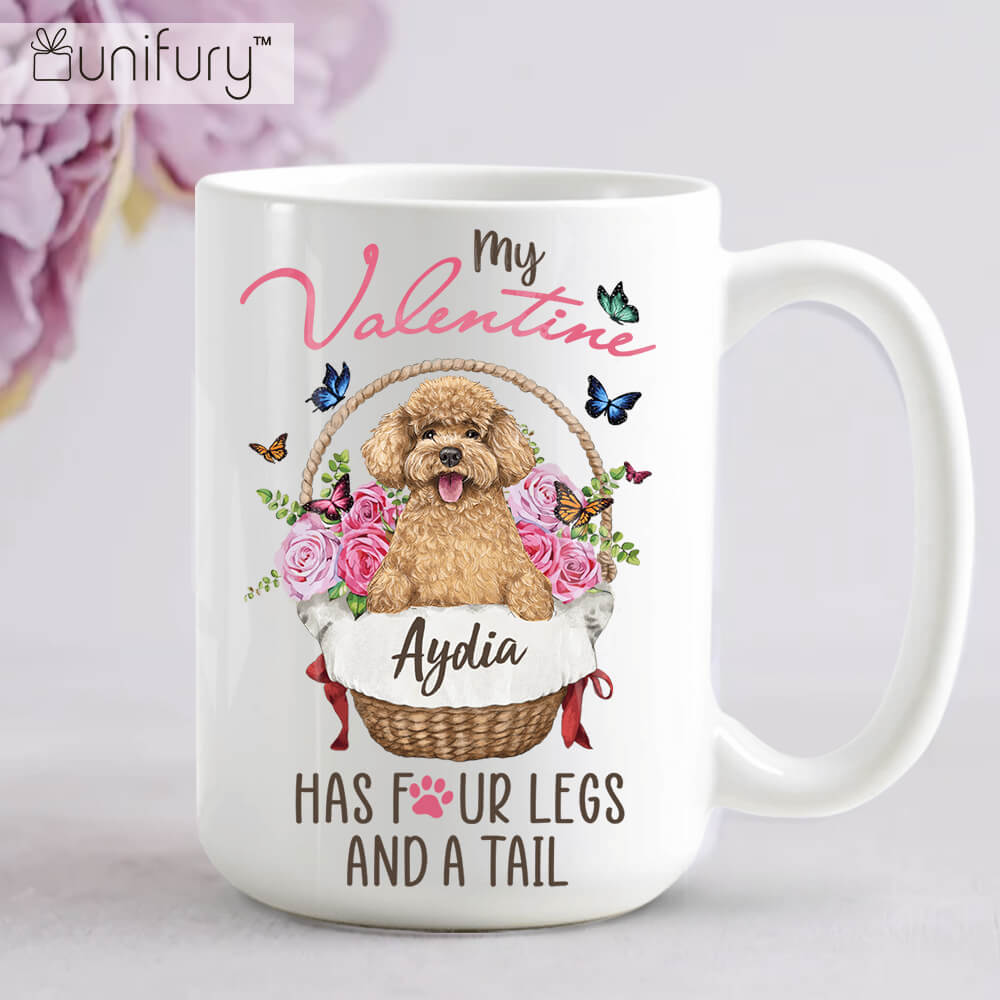 Personalized Coffee Mug Gift For Dog Lovers - My Valentine Has Four Legs And A Tail - Flower