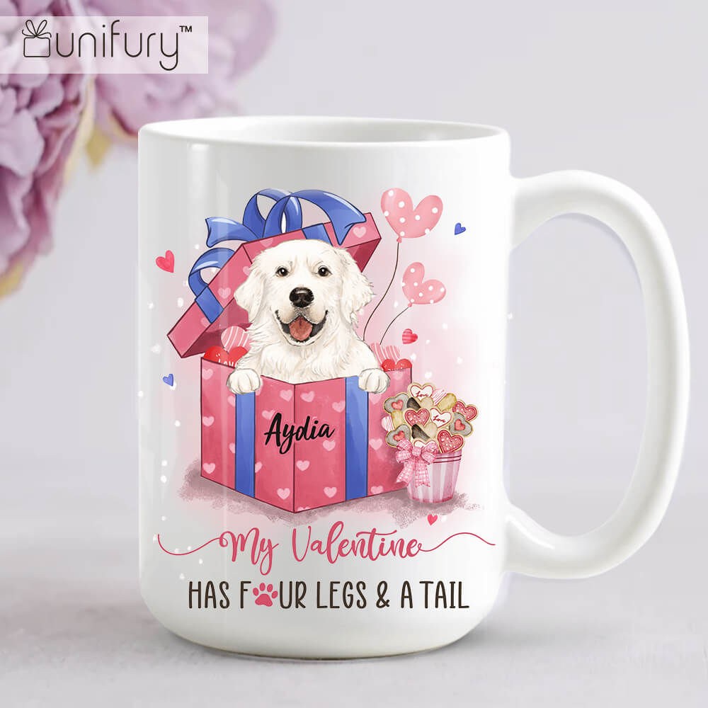 Personalized Coffee Mug For Dog Lovers - My Valentine Has Four Legs And A Tail - Gift Box