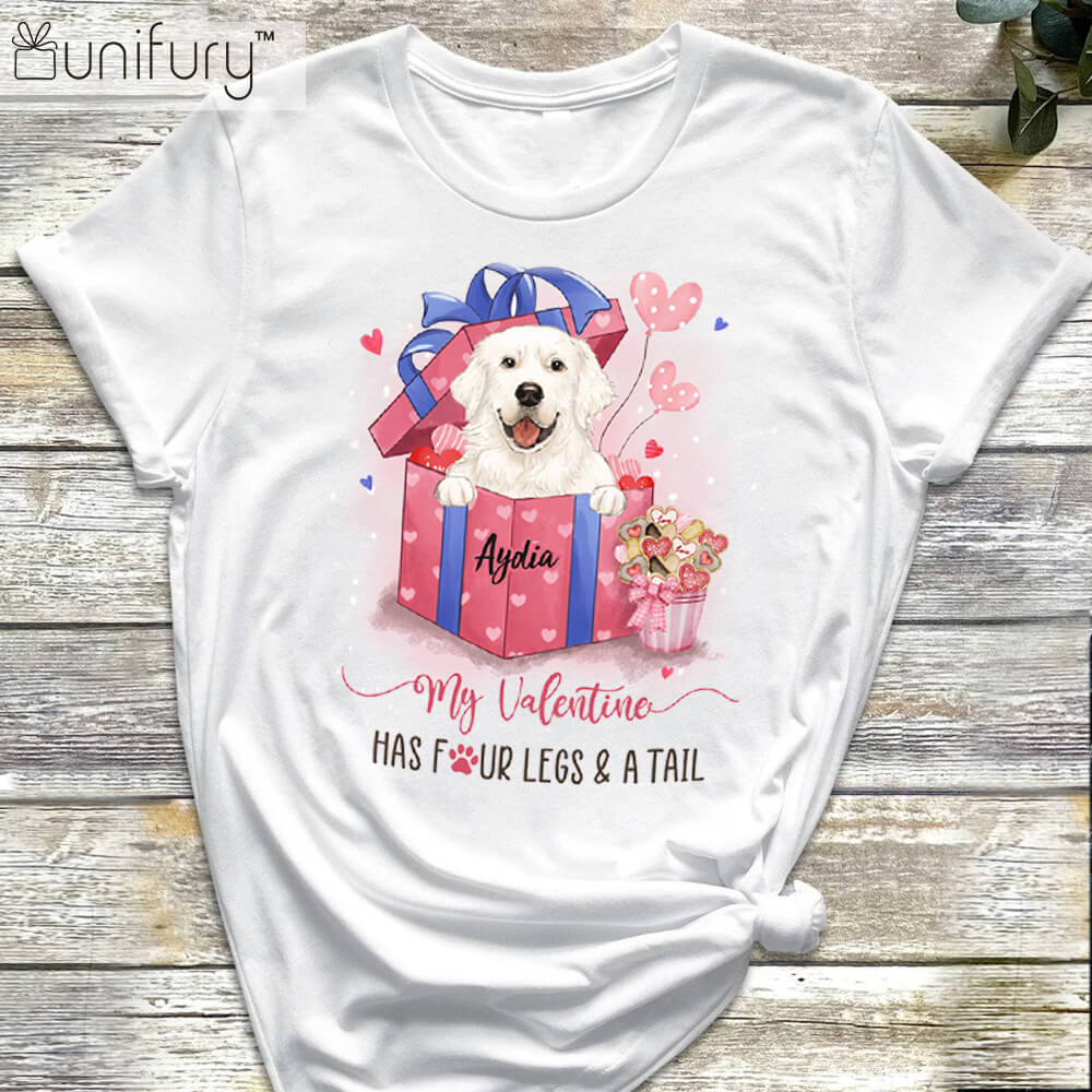 Personalized T-shirt Gift For Dog Lovers - My Valentine Has Four Legs And A Tail - Gift Box