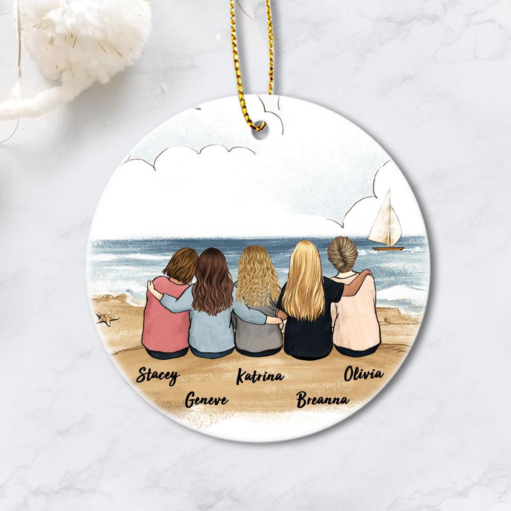  Personalized best friend sitting on beach circle ornament gift for best friends or sisters