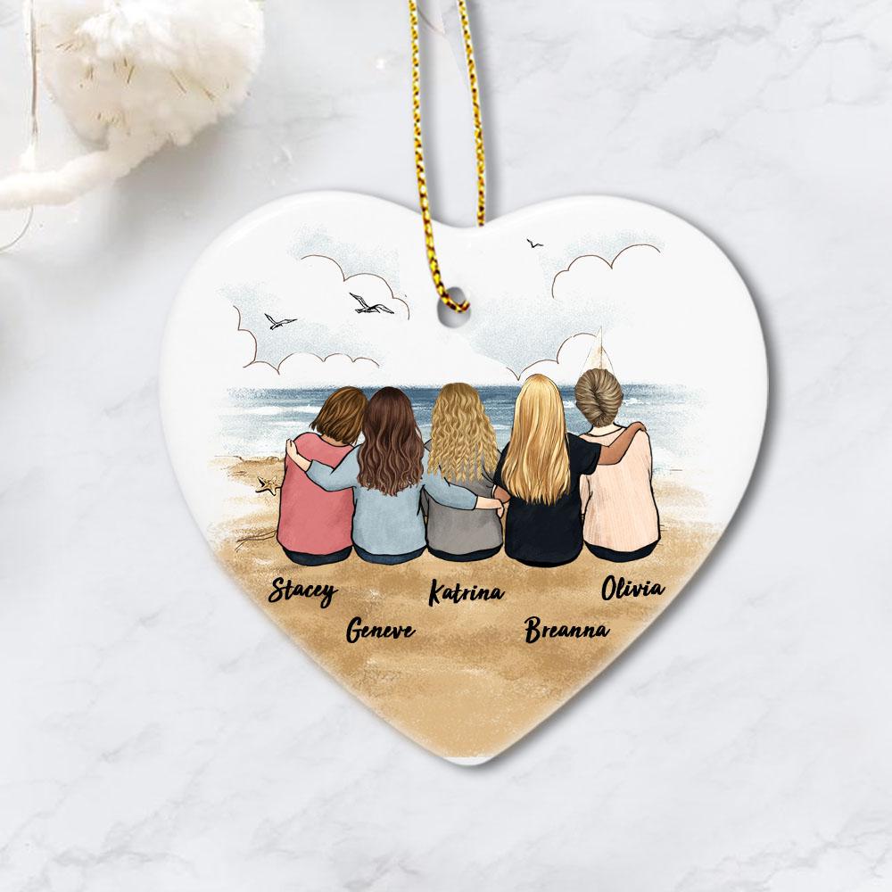 Personalized best friend sitting on beach heart ornament gift for best friends or sisters