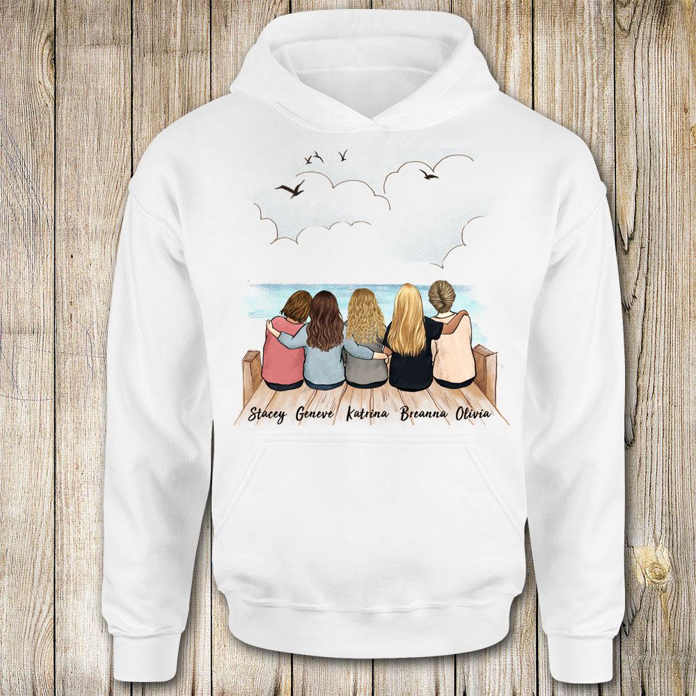 best friend sitting on wooden dock hoodie gift for best friends or sisters