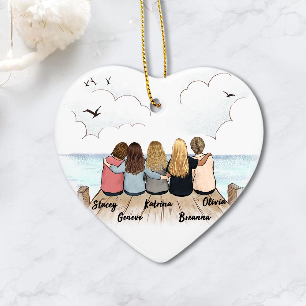 best friend sitting on wooden dock heart ornament gift for best friends or sisters