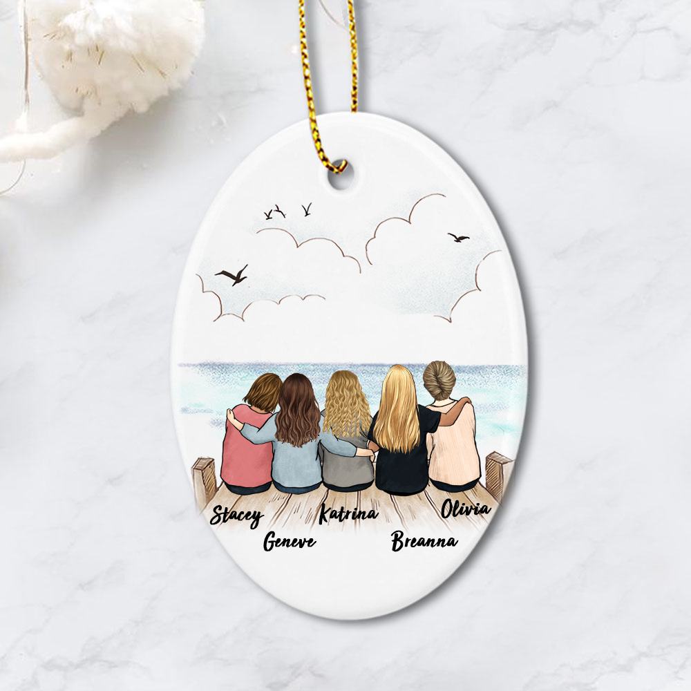 best friend sitting on wooden dock oval ornament gift for best friends or sisters