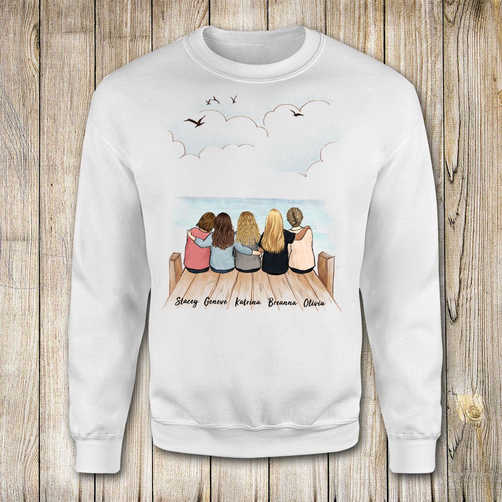 best friend sitting on wooden dock sweatshirt gift for best friends or sisters