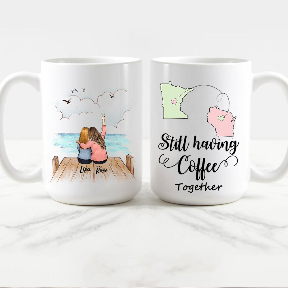 Personalized best friend birthday gifts Coffee Mug Long Distance  Relationship - Wooden Dock - 2328