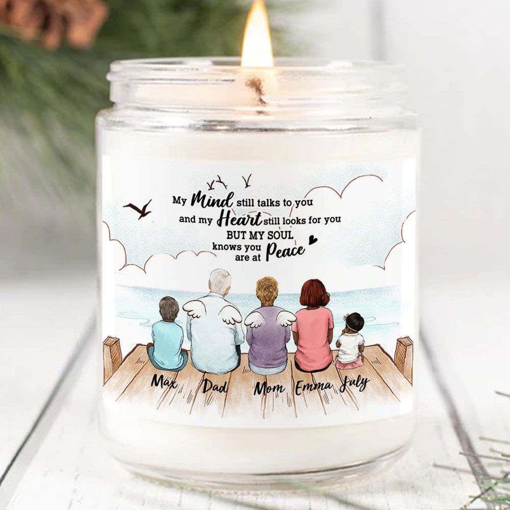 Personalized Memorial Soy Wax Candle for lost loved one - Up To 5 People - My mind still talks to you