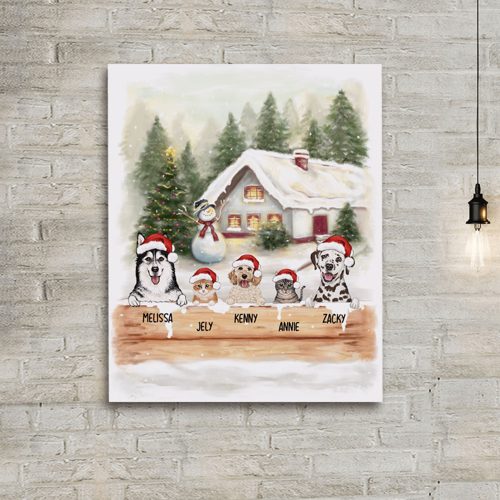Personalized canvas print wall art gifts for dog cat lovers - Christmas Wooden Fence
