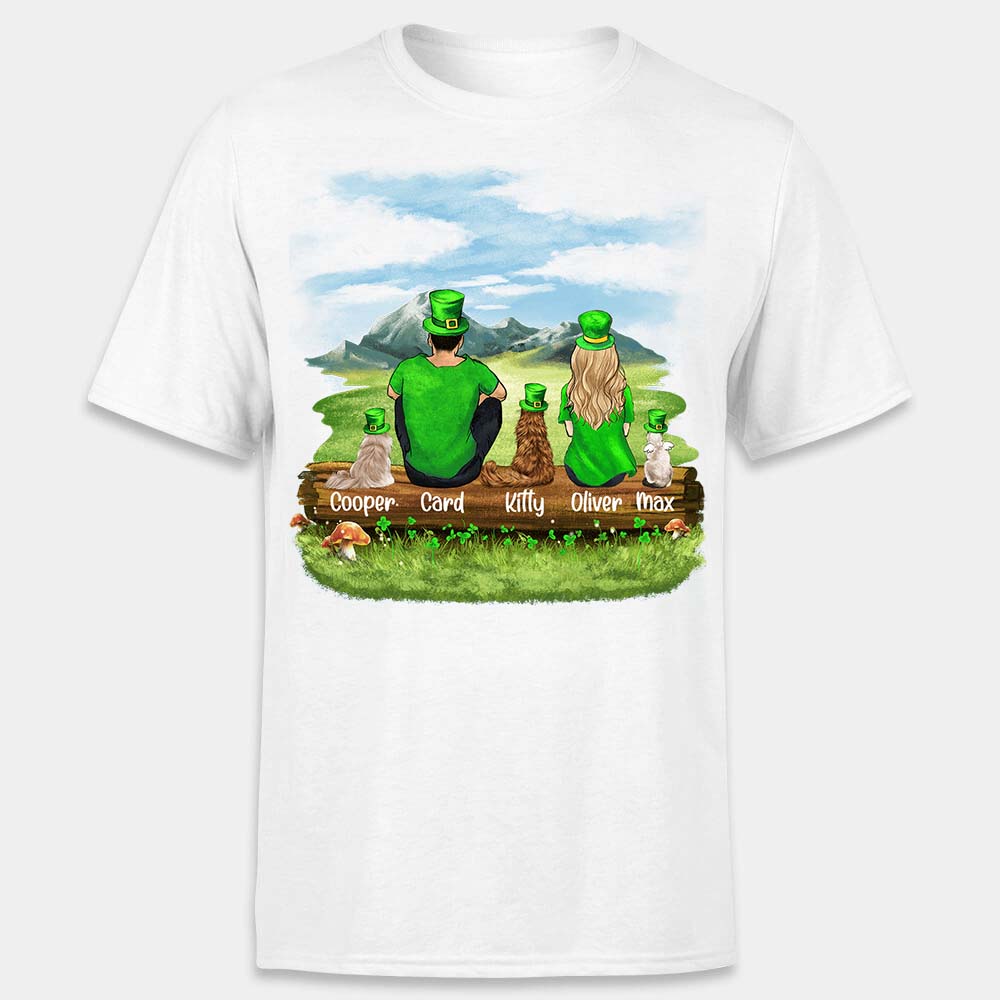 Personalized custom cat &amp; couple T-Shirt St Patrick&#39;s Day - 2422