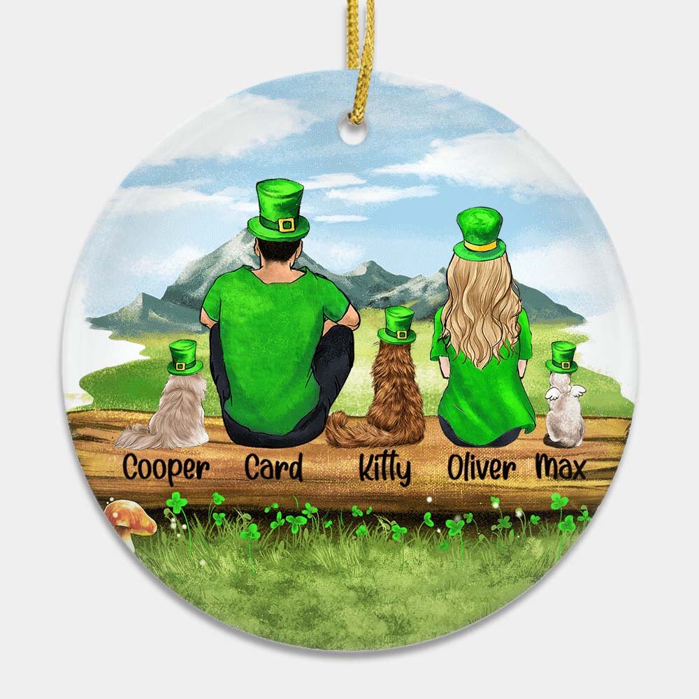 Personalized custom cat &amp; couple ceramic ornament St Patrick&#39;s Day gift Christmas (PRINTED ON BOTH SIDES) - 2422